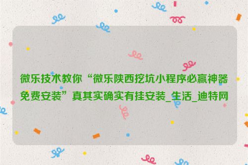 微乐技术教你“微乐陕西挖坑小程序必赢神器免费安装”真其实确实有挂安装_生活_迪特网