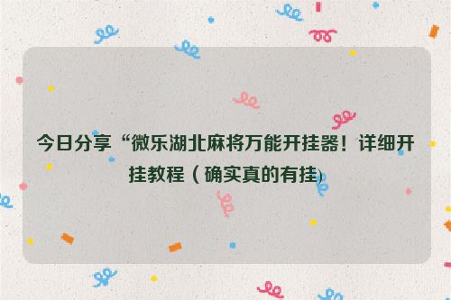 今日分享“微乐湖北麻将万能开挂器！详细开挂教程（确实真的有挂)