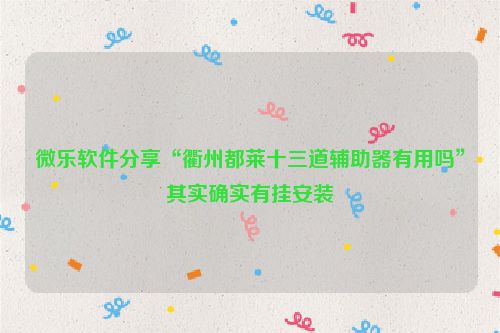 微乐软件分享“衢州都莱十三道辅助器有用吗”其实确实有挂安装
