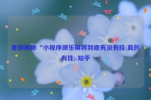 重磅揭秘“小程序微乐麻将到底有没有挂(真的有挂)-知乎