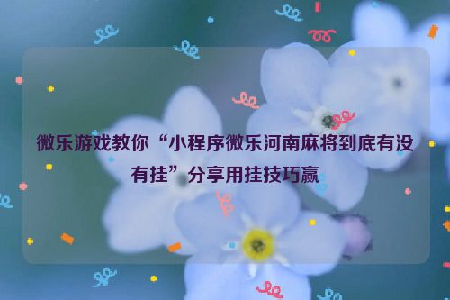 微乐游戏教你“小程序微乐河南麻将到底有没有挂”分享用挂技巧赢
