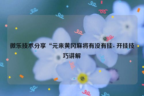 微乐技术分享“元来黄冈麻将有没有挂- 开挂技巧讲解