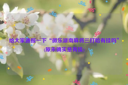 给大家通报一下“微乐湖南麻将三打哈有挂吗”(原来确实是有挂)
