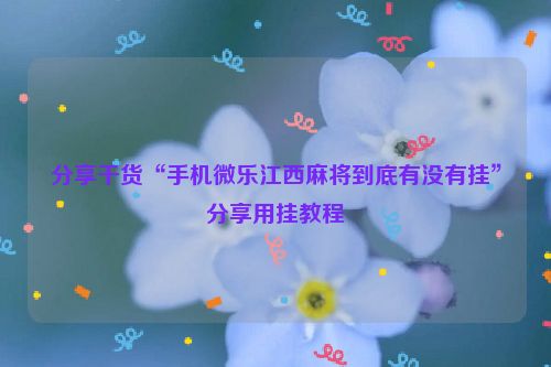 分享干货“手机微乐江西麻将到底有没有挂”分享用挂教程