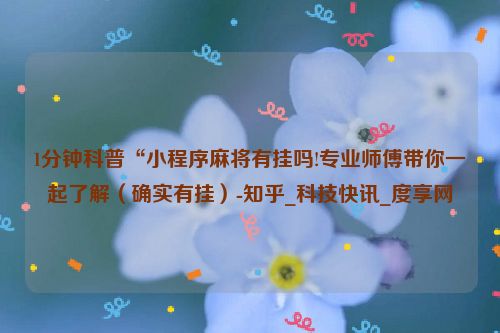 1分钟科普“小程序麻将有挂吗!专业师傅带你一起了解（确实有挂）-知乎_科技快讯_度享网