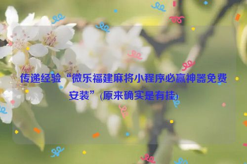 传递经验“微乐福建麻将小程序必赢神器免费安装”(原来确实是有挂)