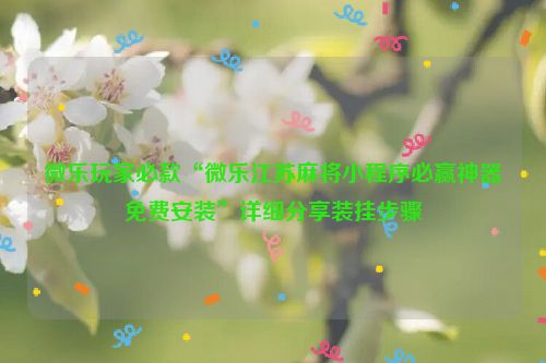 微乐玩家必款“微乐江苏麻将小程序必赢神器免费安装”详细分享装挂步骤