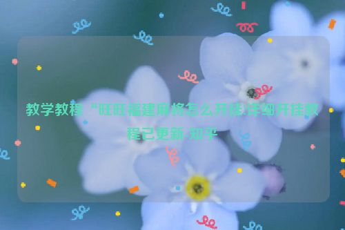 教学教程“旺旺福建麻将怎么开挂!详细开挂教程已更新-知乎